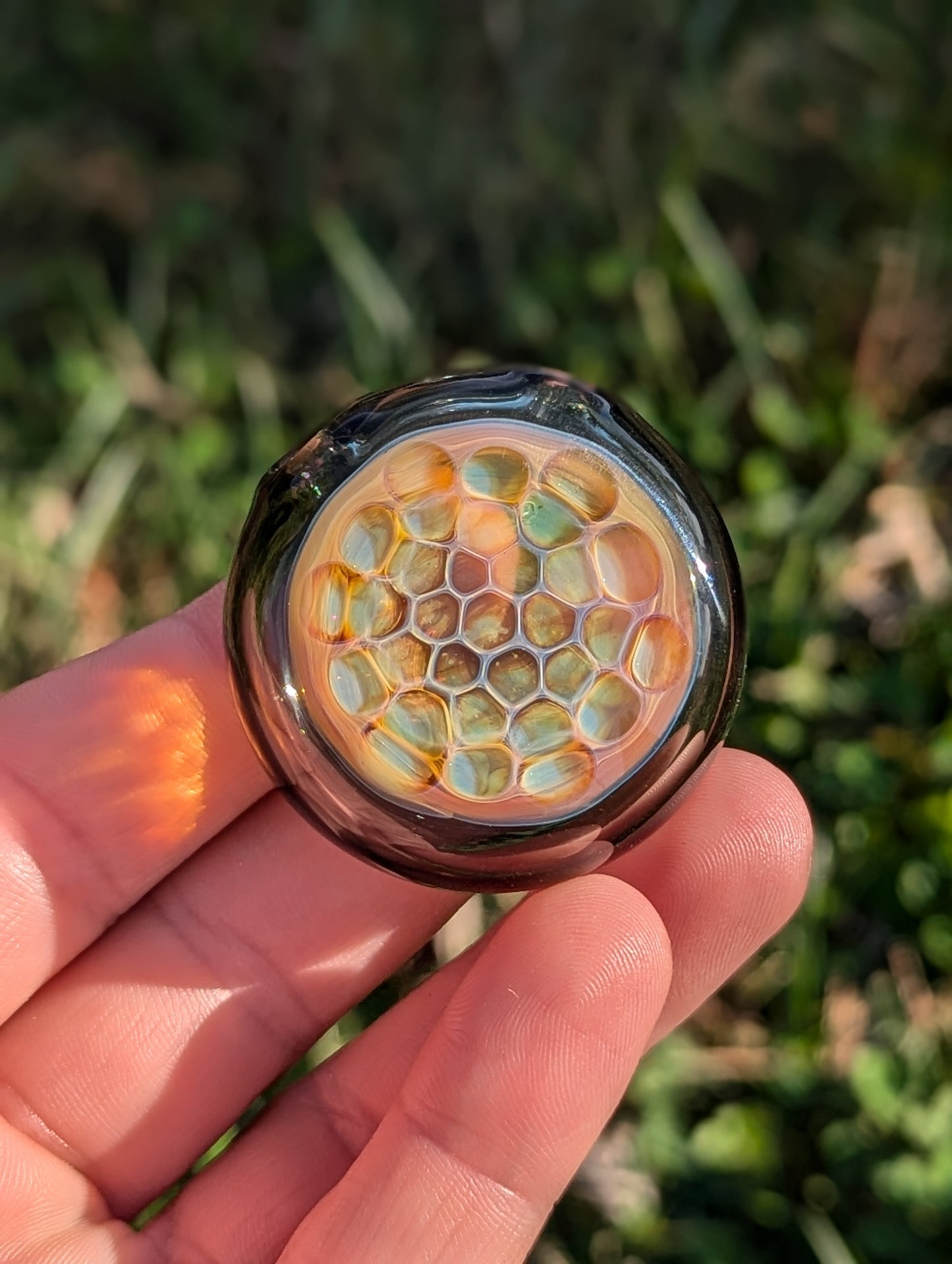 Apricot Honeycomb Pendant (Black Backing)